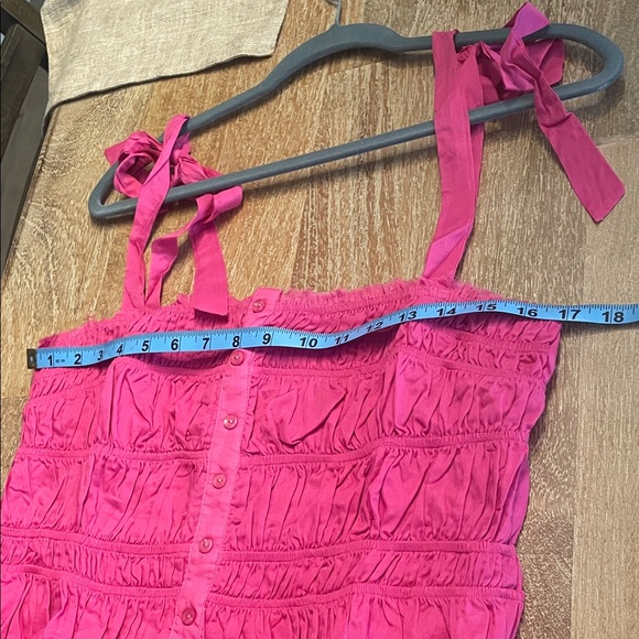 NWT 100% Cotton Tie-Shoulder Midi Dress in Bright Pink - Picture 7 of 8